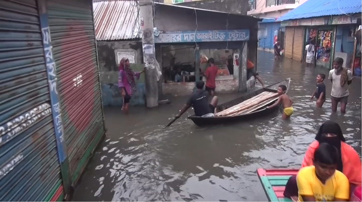 নারায়ণগঞ্জে ডিএনডি বাঁধের ভেতর জলাবদ্ধতা, পানিবন্দি মানুষ